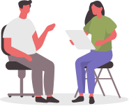 graphic of two business people discussing data